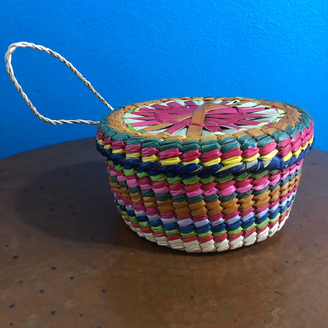 Handwoven Decorative Palm Basket From Guerrero, Mexico Etsy