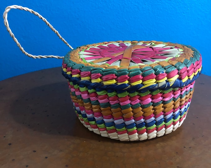 Handwoven Decorative Palm Basket from Guerrero, Mexico