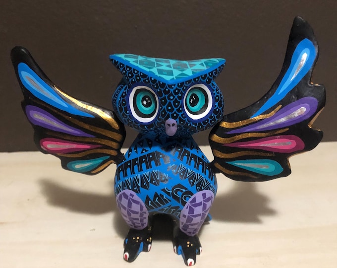Hand Carved Wood Alebrije Owl by Zeny Fuentes and Reyna Pina