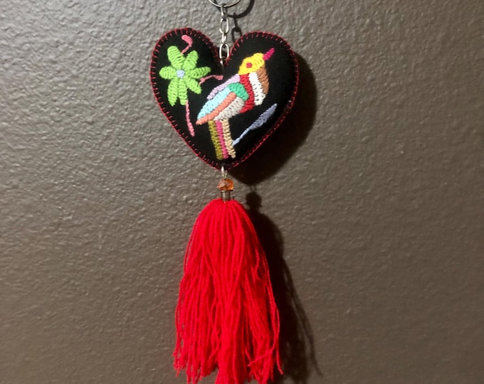 Hand embroidered Otomi heart ornament from Hidalgo, Mexico.