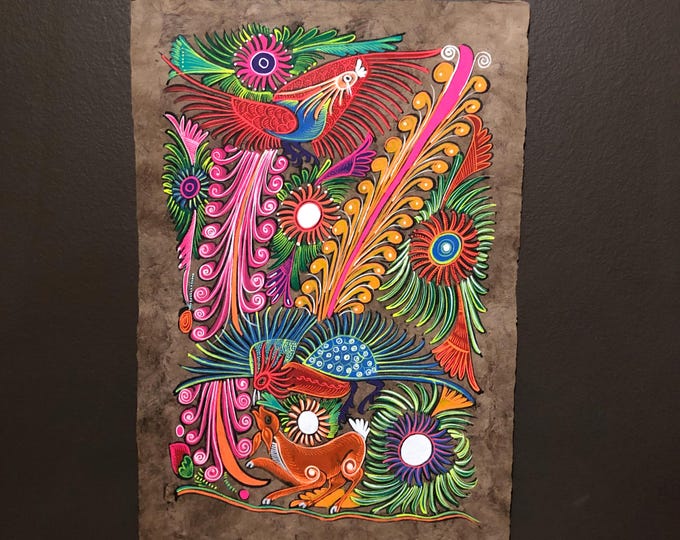 Amate Paper Wall Art with Birds, Animals and Flowers by Andrés de la Loma (Pahuatlán Puebla Mexico)
