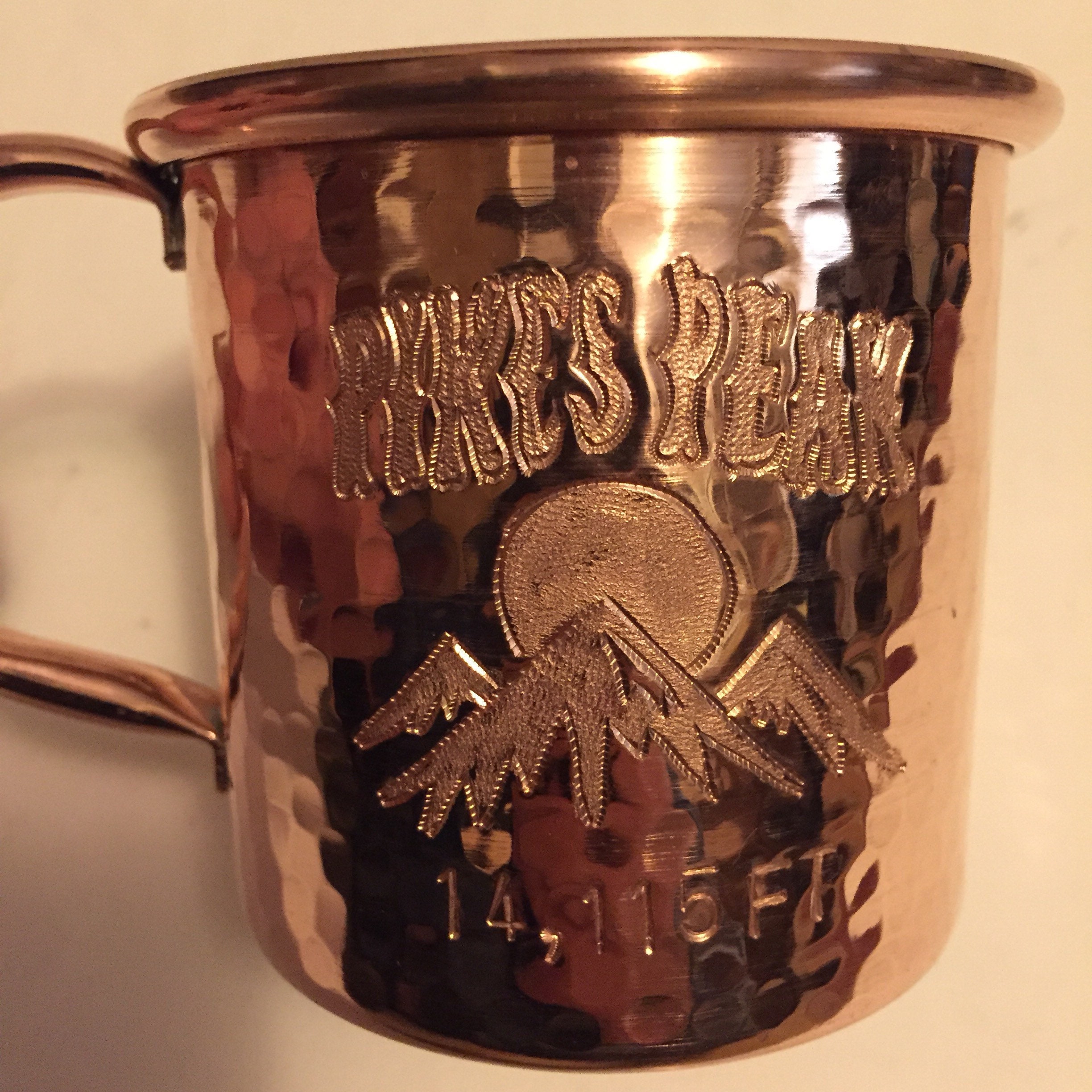12oz Handcrafted Moscow Mule Pure Copper Hammered Mug w/ Pikes Peak