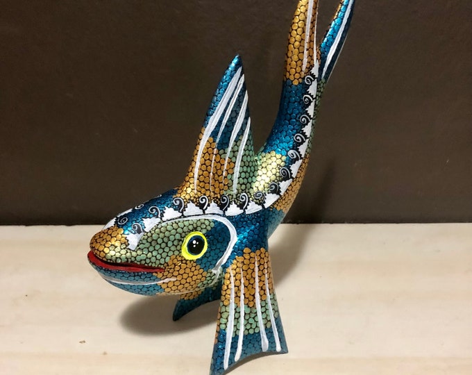 Alebrije Dolphin Wood Carving by Esperanza Martinez from Oaxaca, Mexico.