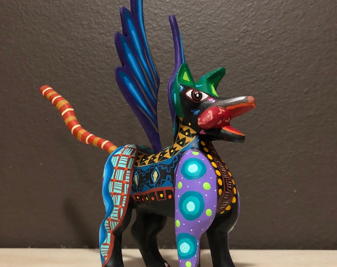 Alebrije Spirit Dog Handcrafted Wood Carving by Michelle Fuentes from Oaxaca, Mexico.
