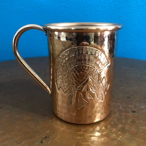 16oz Moscow Mule Hammered Copper Mug w/ Colorado &quot;C&quot; with mountains engraving