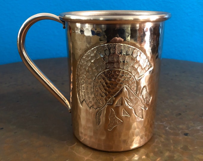 16oz Moscow Mule Hammered Copper Mug w/ Colorado "C" with mountains engraving