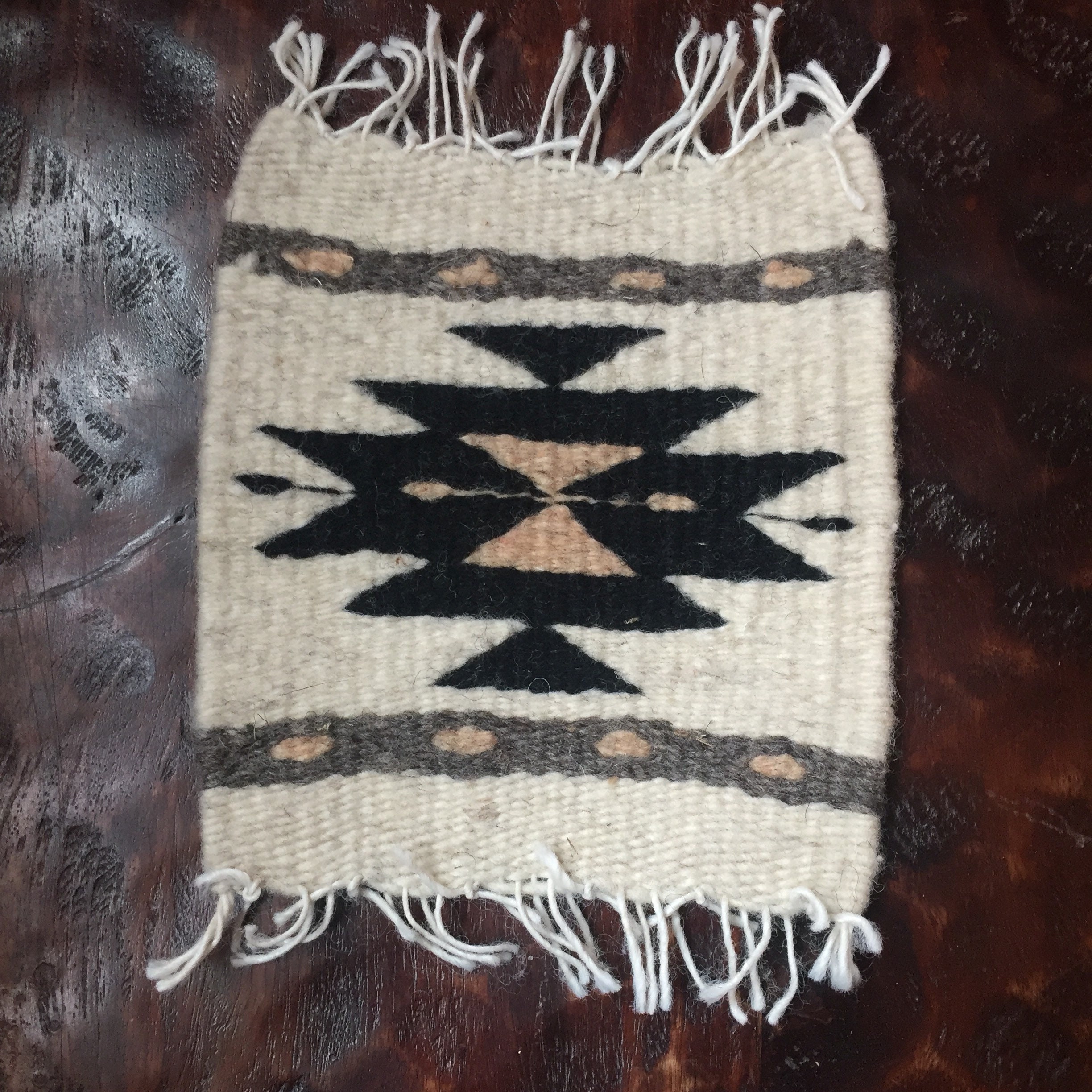 Zapotec hand woven merino wool coaster (5 1/2 x 5)
