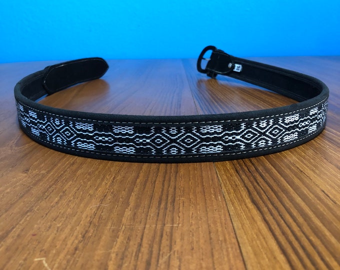 Handmade Leather Belt with Handwoven Designs from Otavalo, Ecuador - Size 36