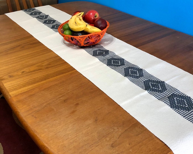 Handwoven Zapotec cotton table runner / bed runner approx. 72” x 14” (l x w)