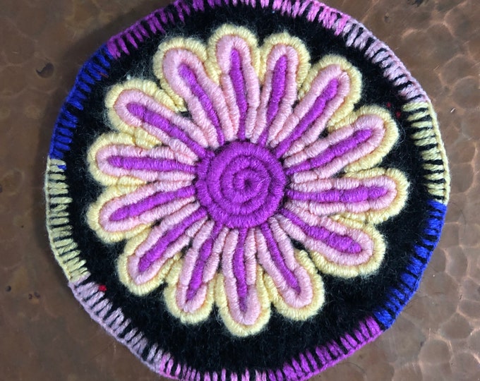 Hand Embroidered Drink Coaster from San Cristobal de las Casas, Chiapas, Mexico (4.5” diameter)