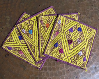 Handwoven Cotton Coasters (Set of 4) from San Cristobal de las Casas, Chiapas, Mexico - 5” x 5”