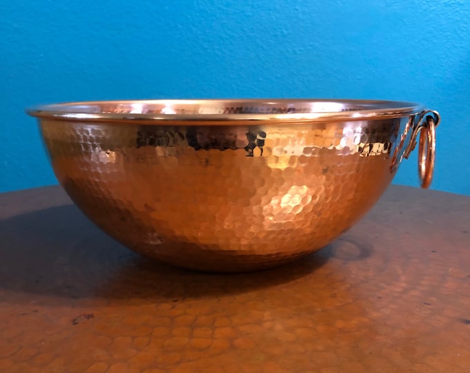 10 1/2" Diameter Handcrafted Hammered Copper Mixing Bowl