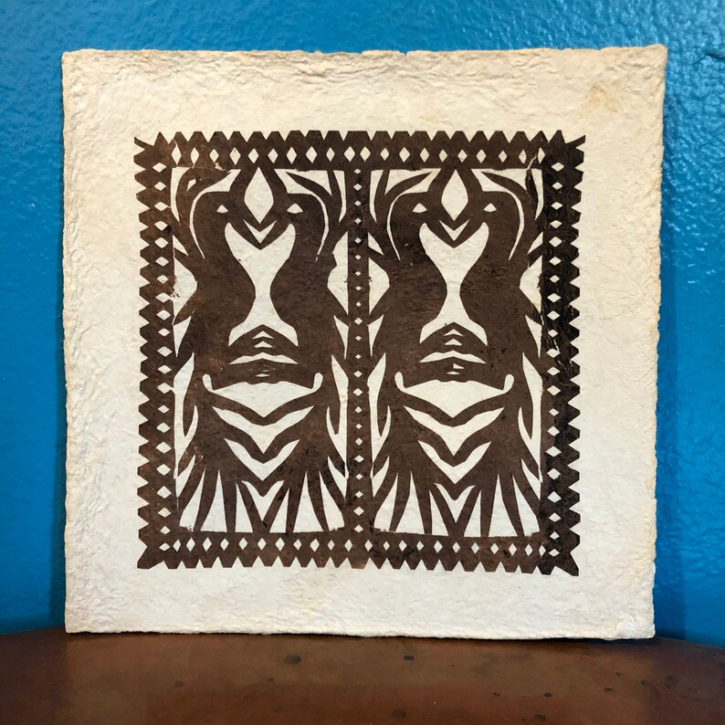 Amate Bark Paper Wall Art with Otomi Designs 7 34\u201d x 7 34\u201d