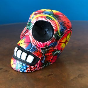 Alebrije Calavera Skull Handcrafted Wood Carving by Luis Garcia from Oaxaca, Mexico.