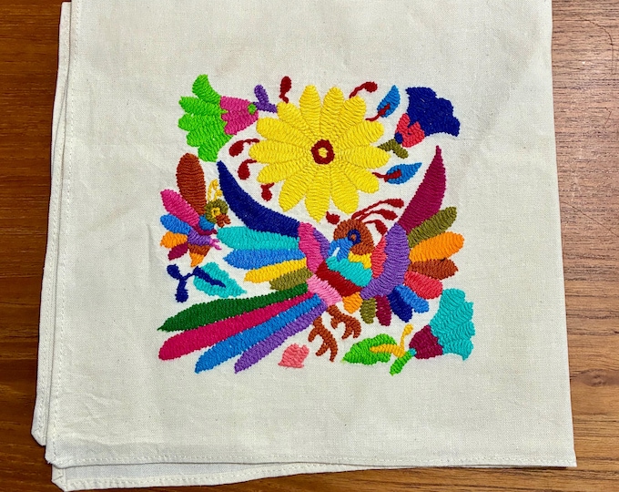Hand Embroidered Otomi Napkin: Mexican Folk Art, Spirit Animals