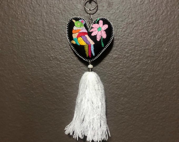 Hand embroidered Otomi heart ornament from Hidalgo, Mexico.