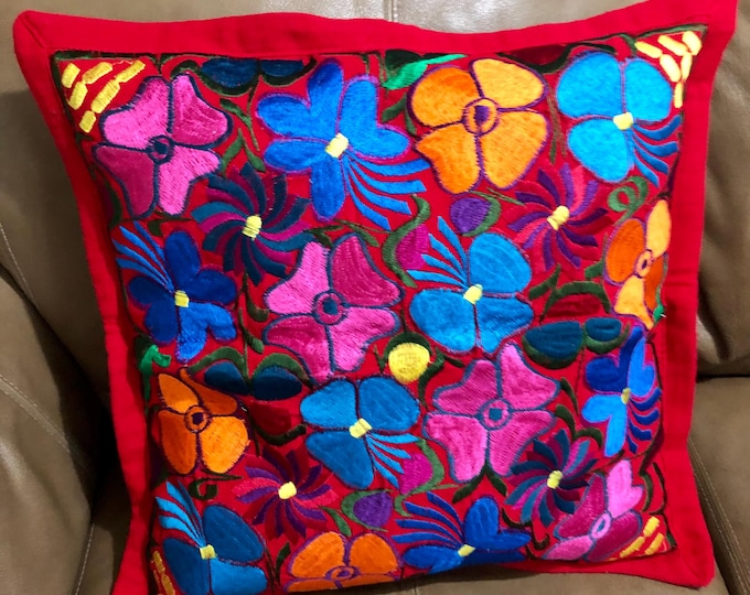 Hand Woven Pillow Cover with Multi-color Embroidery (approx. 19.5” x 19")