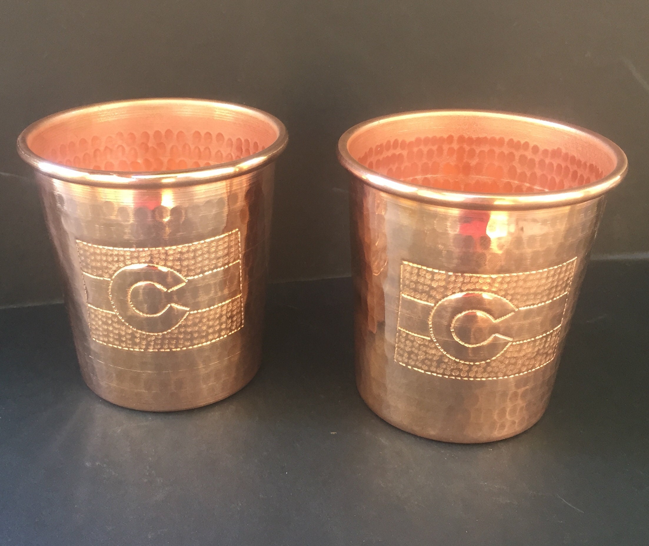 2Pack 16oz Moscow Mule Hammered Copper Tumbler with Colorado flag