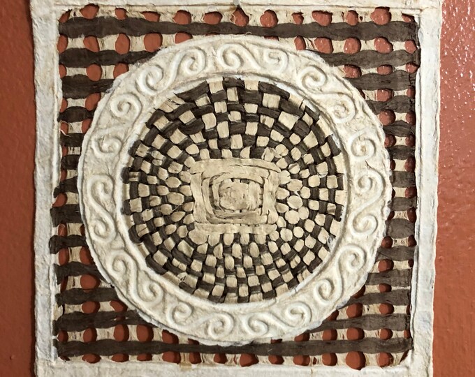 Handmade Amate Paper Wall Art from Mexico (7 3/4” x 7 3/4”)