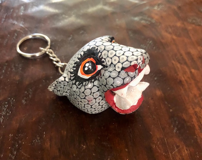 Alebrije Alebrije Jaguar Head Keychain  Handcrafted Wood Carving by Esperanza Martinez from Oaxaca, Mexico.