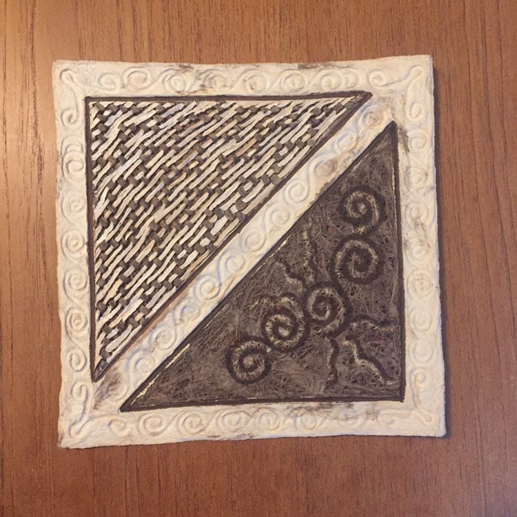 Handmade Amate Paper Wall Art with woven lace design