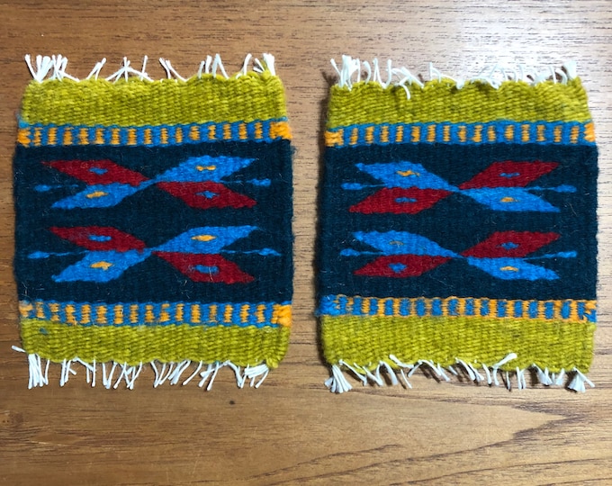 Zapotec hand woven merino wool coasters - set of two (5” x 6”)