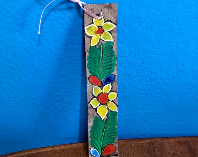 Handpainted Amate Paper Bookmark with Flowers