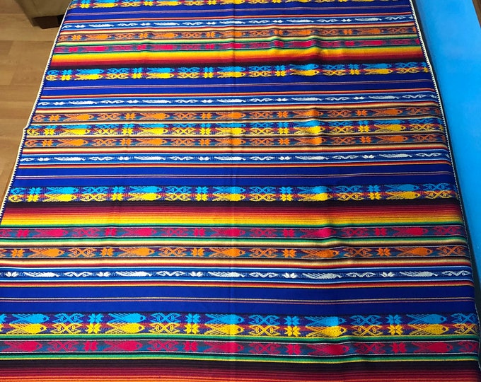 Woven Cotton Tablecloth / Bed Throw from Otavalo, Ecuador- 62” x 39”