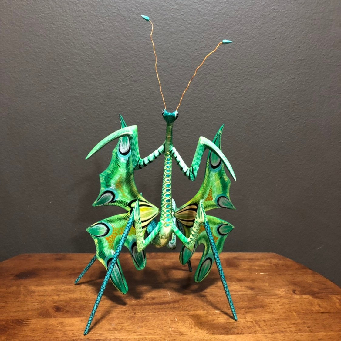 Large Alebrije Praying Mantis Insect Wood Carving by Roberto and Esperanza Martinez from Oaxaca