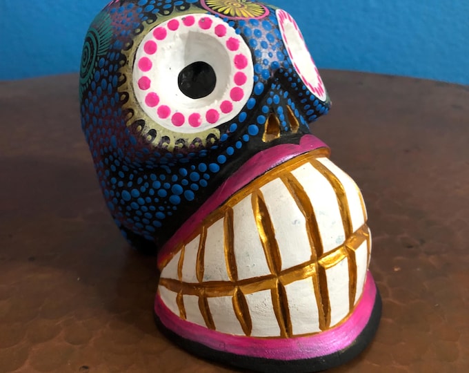 Alebrije Calavera Skull Handcrafted Wood Carving by Luis Garcia from Oaxaca, Mexico.