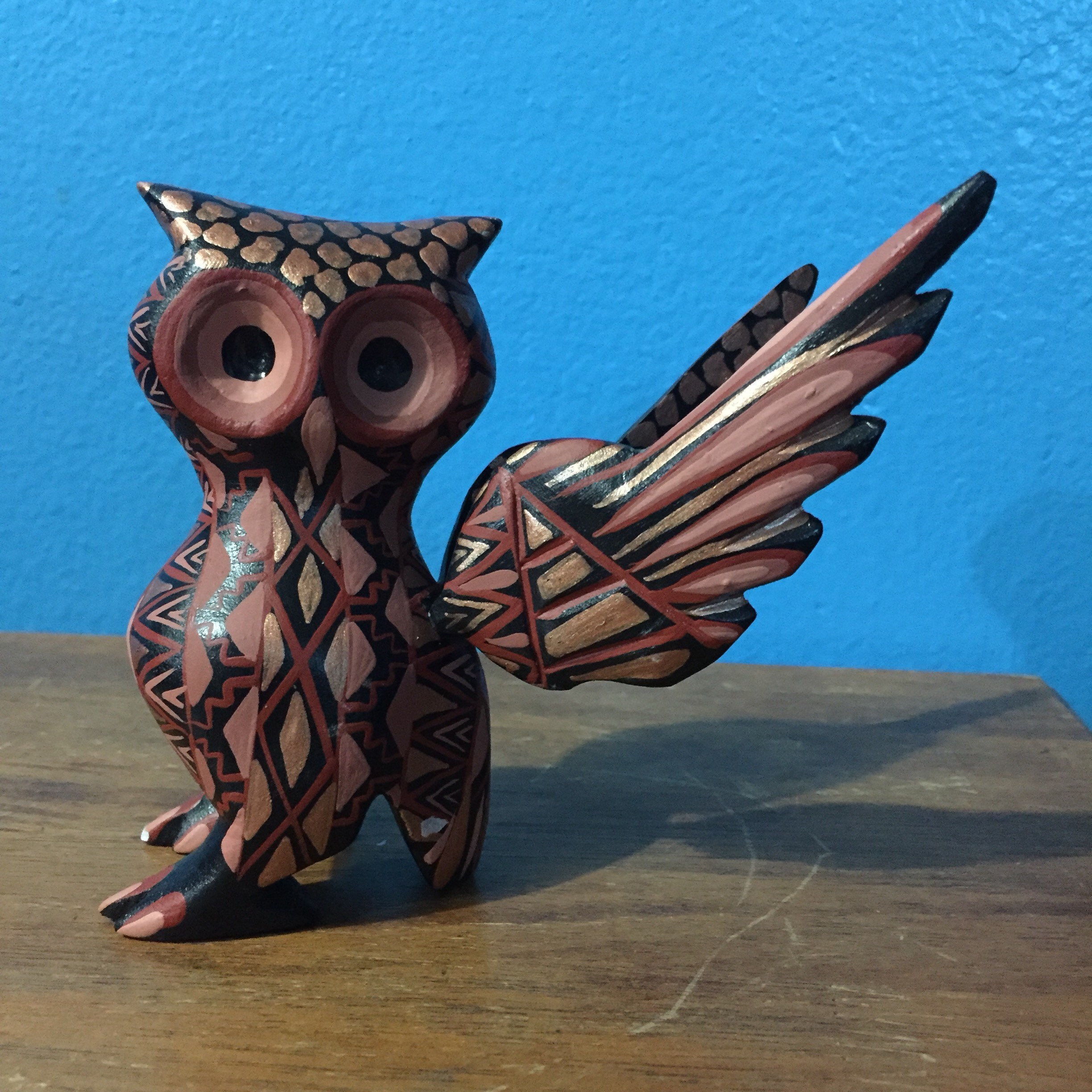 Alebrije Owl Handcrafted Wood Carving by Zeny Fuentes & Reyna Piña from