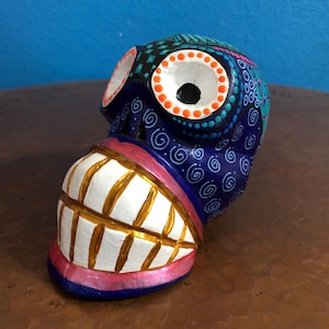 Alebrije Calavera Skull Handcrafted Wood Carving by Luis Garcia from Oaxaca, Mexico.
