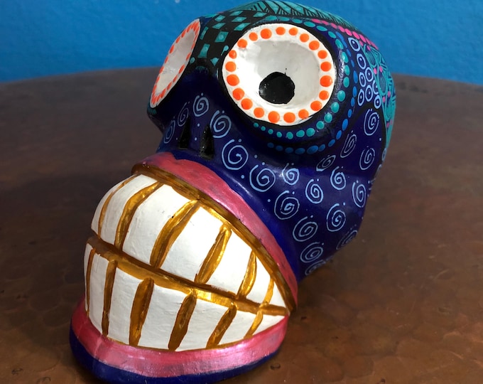 Alebrije Calavera Skull Handcrafted Wood Carving by Luis Garcia from Oaxaca, Mexico.