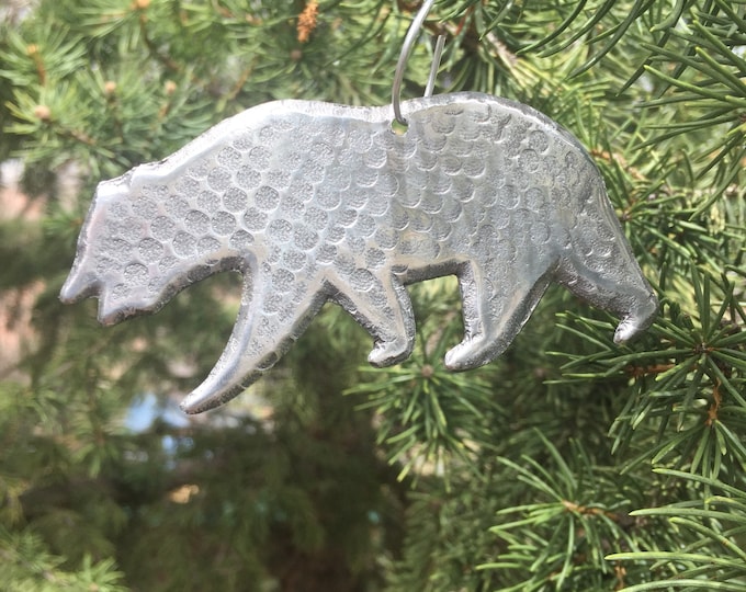 Handcrafted Pure Hammered Aluminum Bear Christmas Tree Ornament