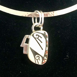 One of a Kind Mata Ortiz Sterling Silver Pendant - unique indigenous ceramic pottery shard set in a .950 pure silver bezel