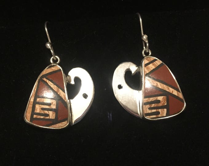 One of a Kind Mata Ortiz Silver Earrings - unique pottery shards set in .950 pure silver handcrafted settings