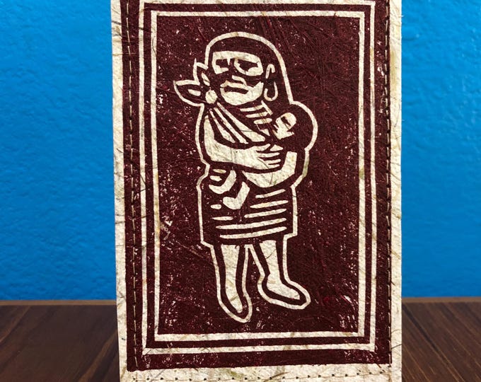 Handmade Small Paper Journal / Notebook with Linocut Print Cornhusk Paper Covers and Eucalyptus Journal Paper (80 pages)