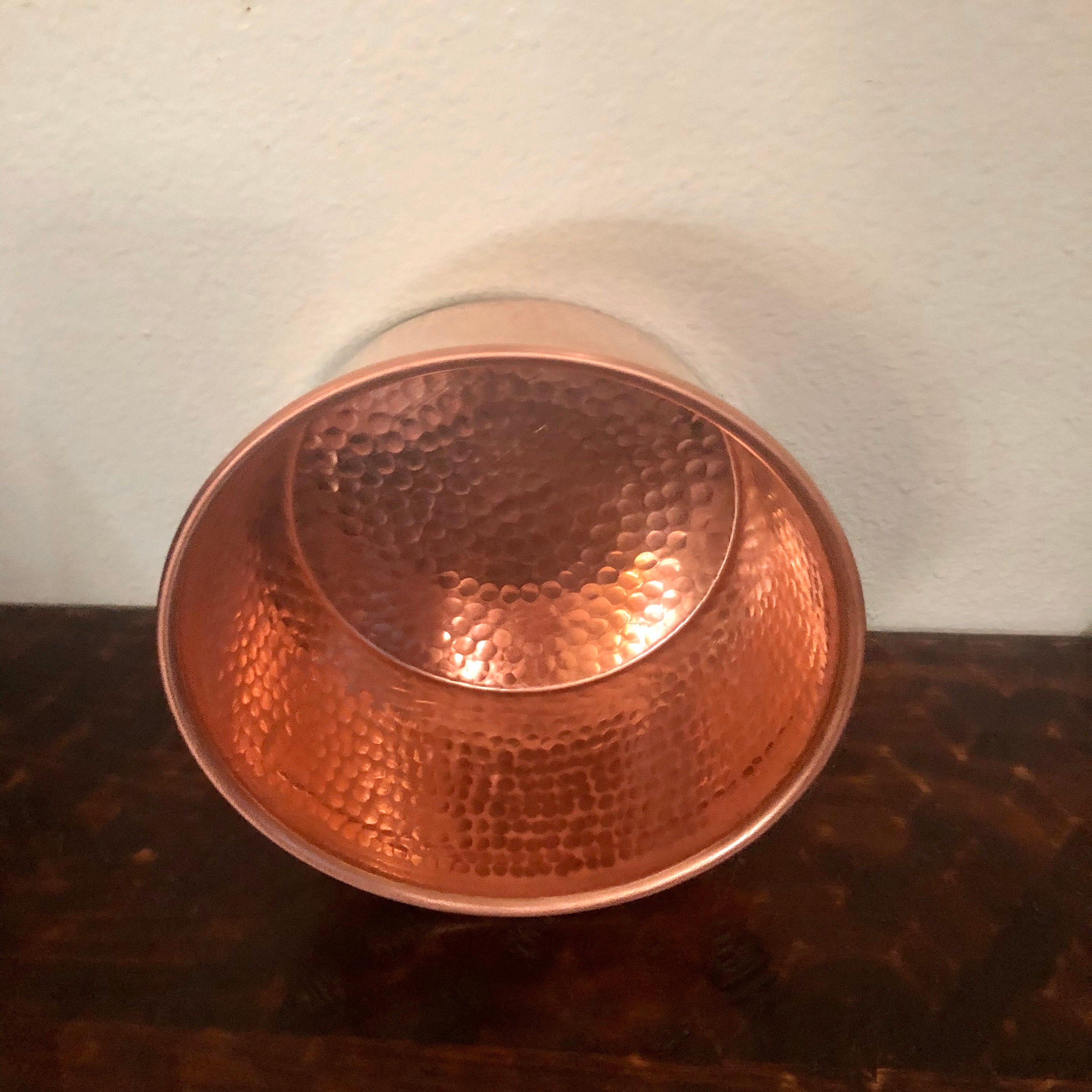 Medium Pure Hammered Copper Pet Bowl Polished