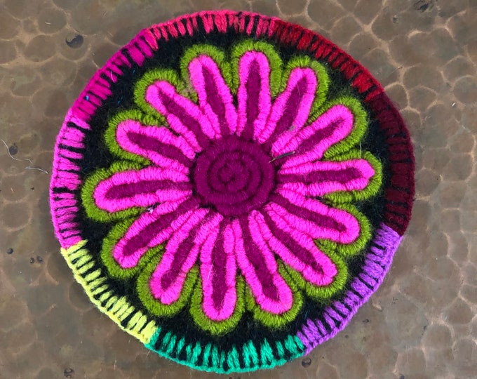 Hand Embroidered Drink Coaster from San Cristobal de las Casas, Chiapas, Mexico (4.5” diameter)