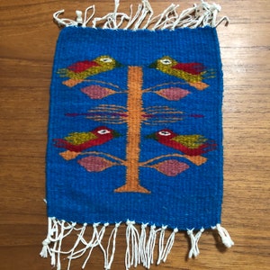 Handvävd merinoulltextil från Zapotec (20 x 23 cm)