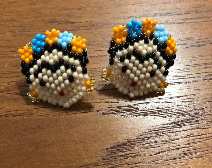 Colorful Chaquira Beaded Frida Stud Earrings from Pahuatlán del Valle, Puebla, Mexico.