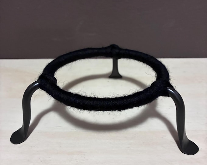 Yarn Wrapped Iron Tripod Ceramic Pottery / Plant / Glass Art Display Stand with 4 1/4” Ring