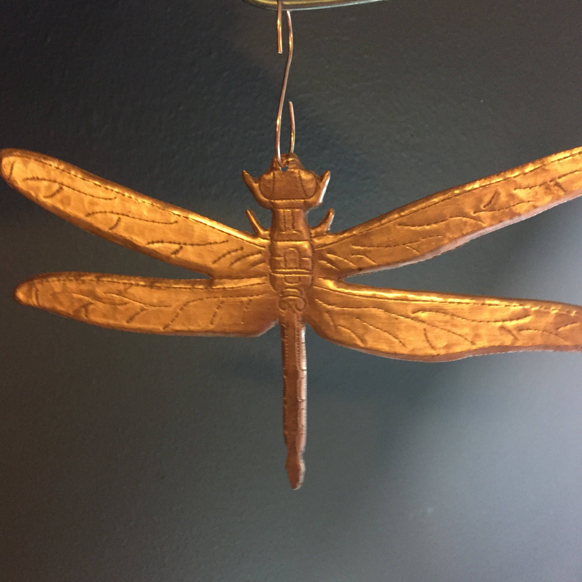 Handcrafted Pure Hammered Copper Hanging Dragonfly 8 x 5