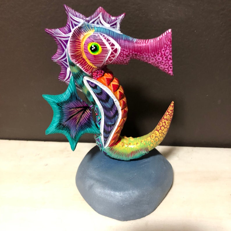 Alebrije Seahorse Wood Carving by Roberto and Esperanza Martinez from Oaxaca Mexico