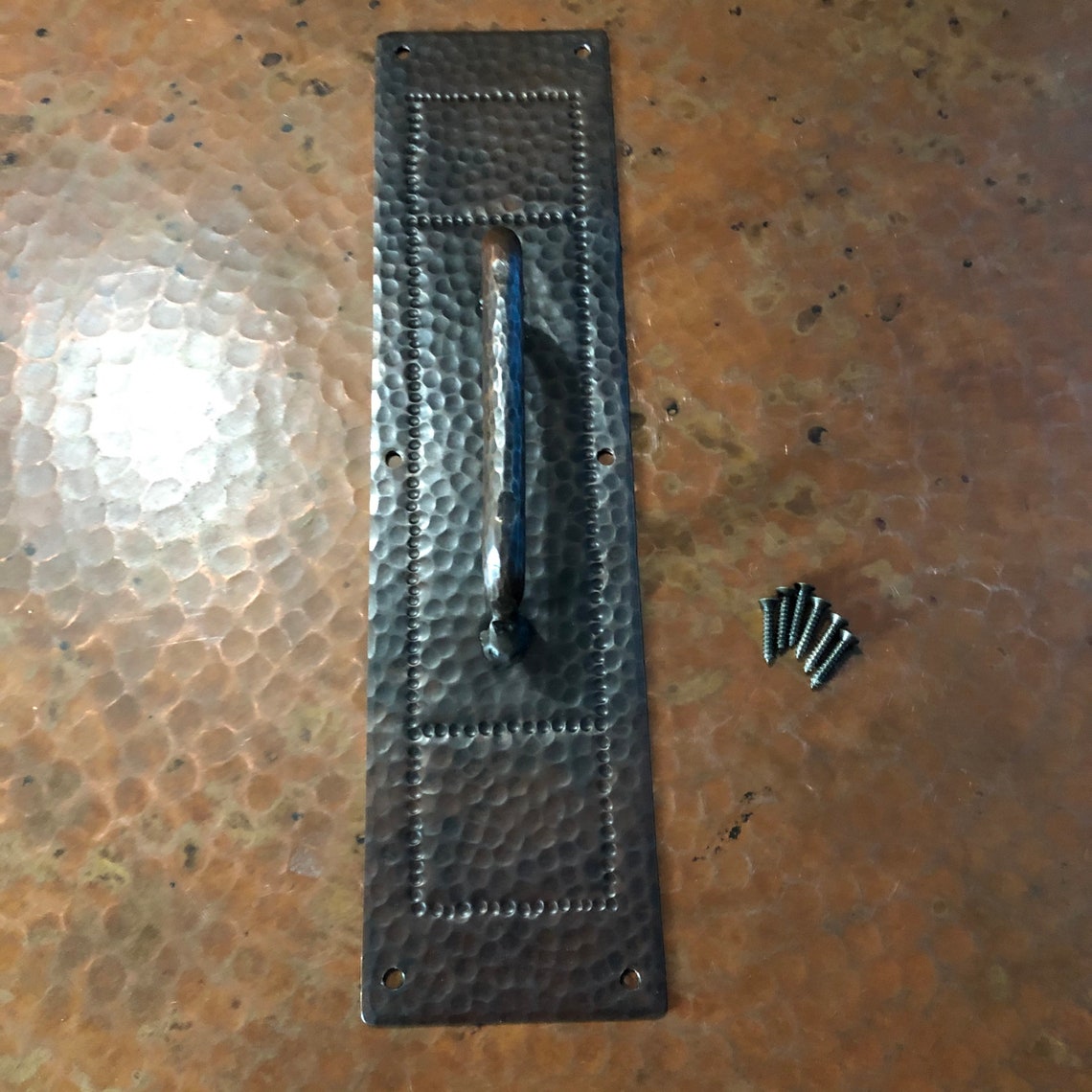 Hammered Copper Door Pull Plate With Brown Patina Etsy