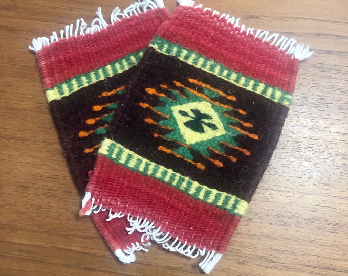 Zapotec hand woven merino wool coasters - set of two (4.75” x 6.5”)
