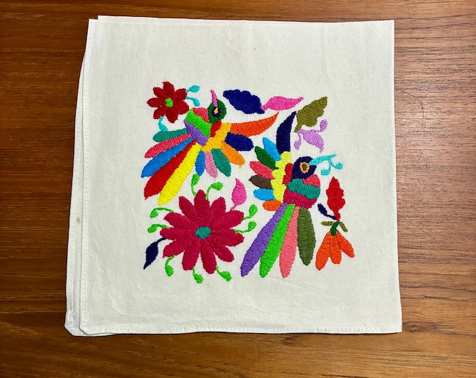 Hand Embroidered Otomi Napkin: Mexican Folk Art, Spirit Animals