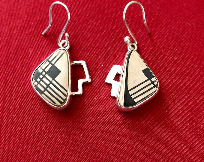 One of a Kind Mata Ortiz Silver Earrings - unique pottery shards set in .950 pure silver handcrafted settings