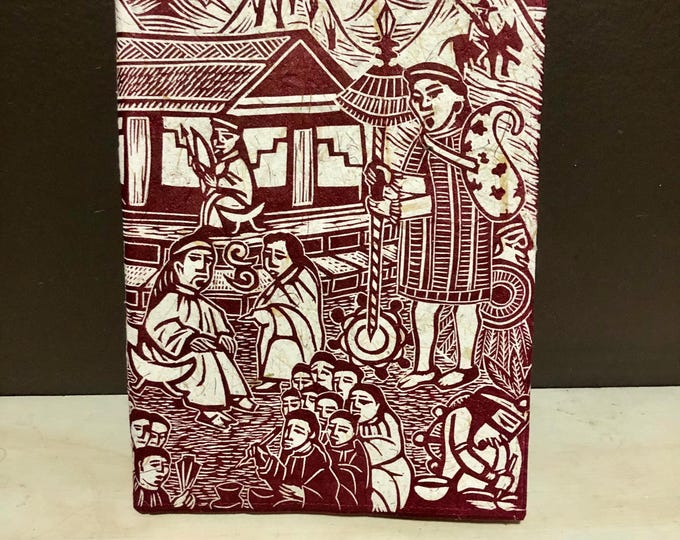 Handmade Large Paper Journal / Notebook with Linocut Print Cornhusk Paper Covers and Eucalyptus Journal Paper (80 pages)