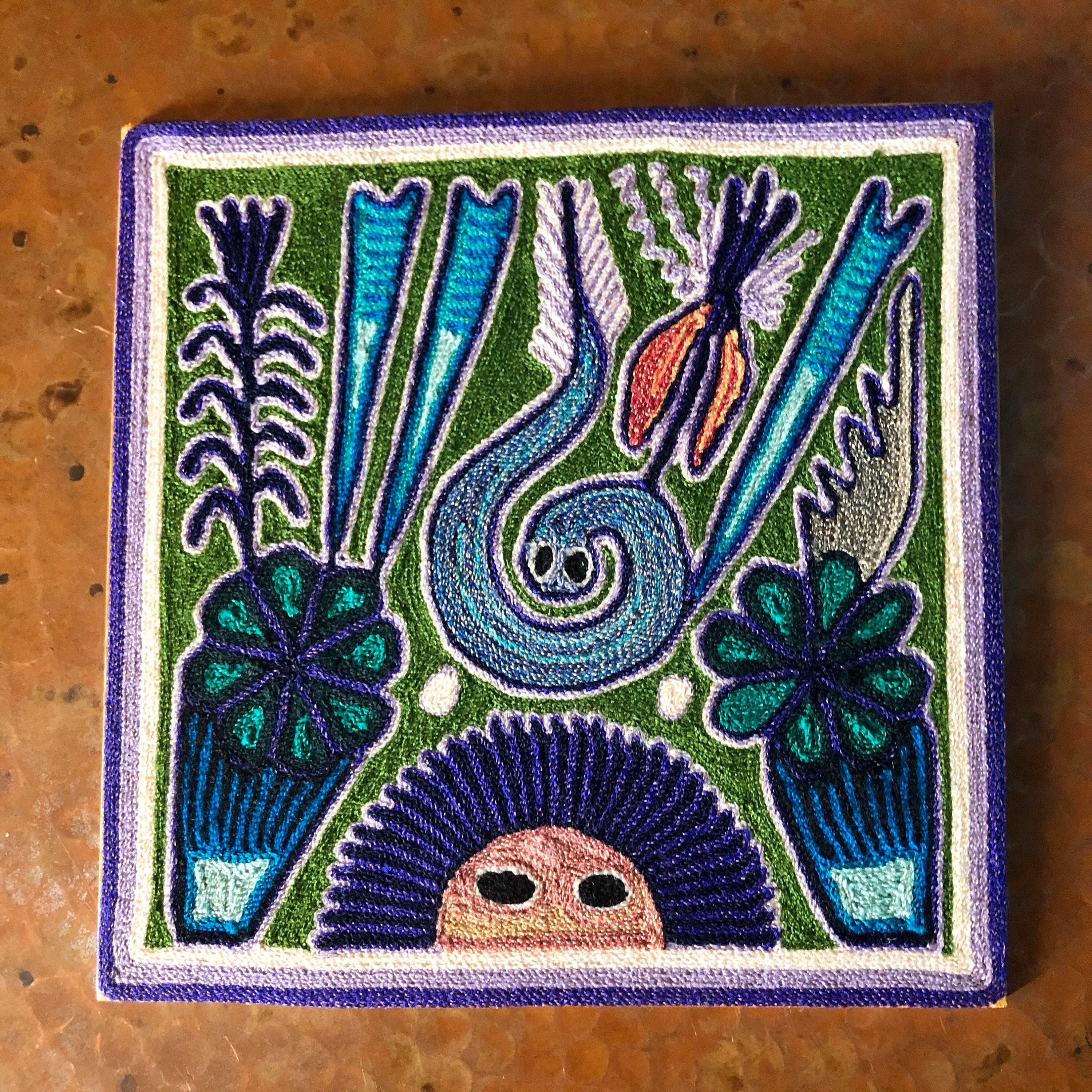 Huichol Yarn Art 8â€  x 8â€  - Sacred Symbols from Nayarit, Mexico
